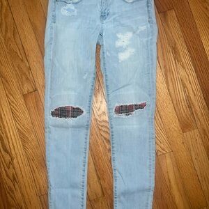 American Eagle Outfitters Light Blue Skinny Jeans with Plaid Details